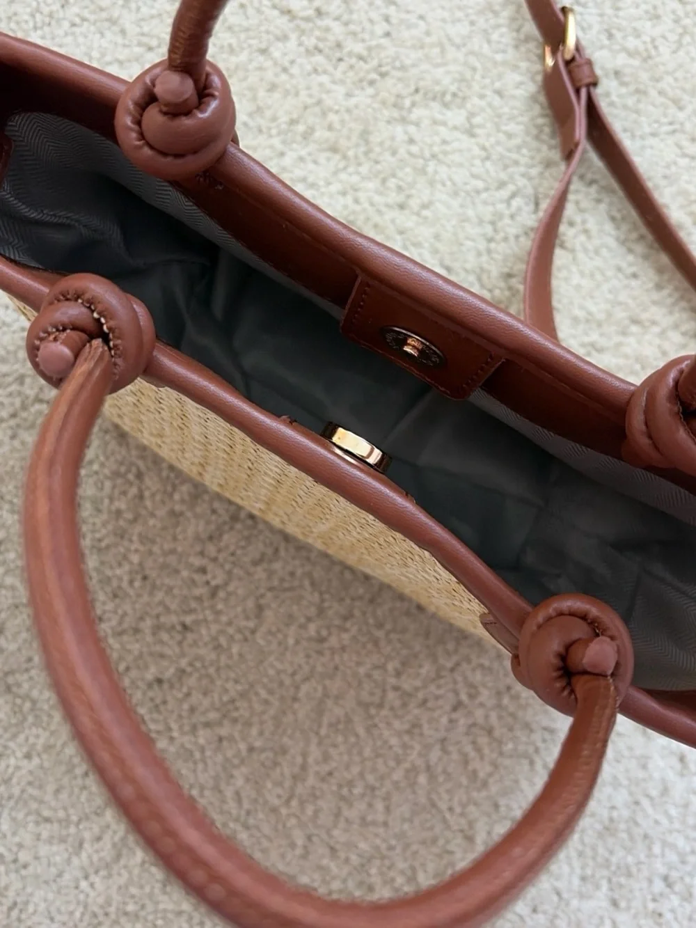 Amazon Straw Crossbody Bag with Brown Trim